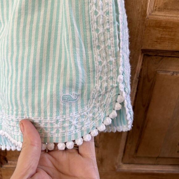 Vineyard Vines Shorts Tiffany Blue White Stripe Embroidery Pockets Elastic Small - Picture 4 of 11